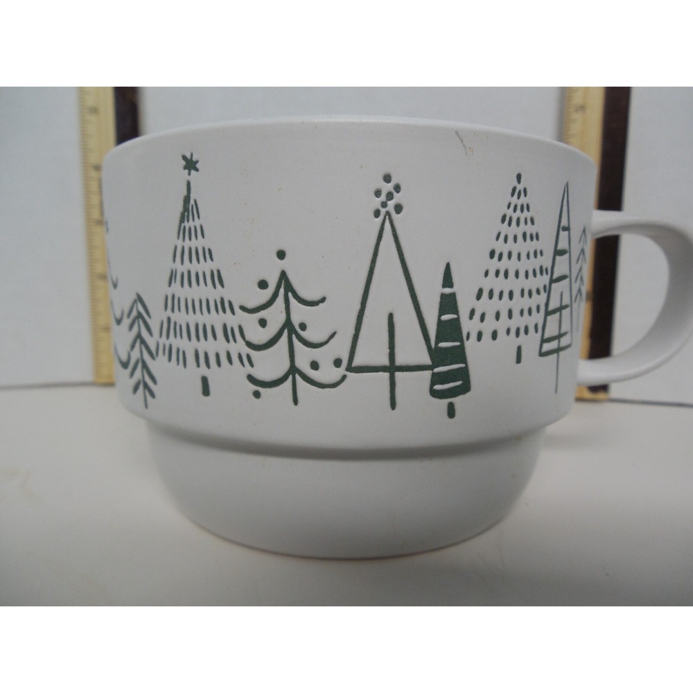 Prima Design Ceramic  Green & White Winter Trees Coffee Mug  18 oz